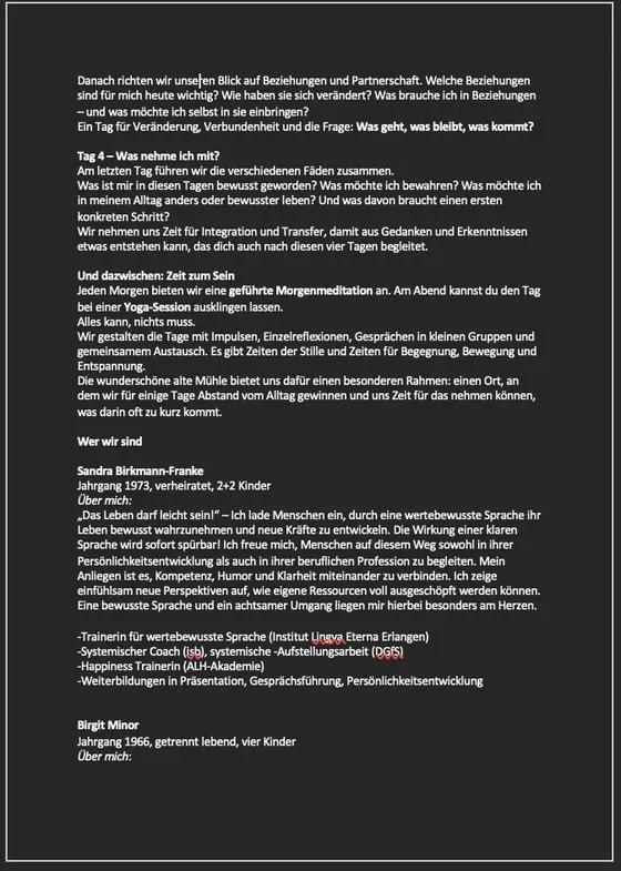 Zweite Seite des Briefing-Dokuments